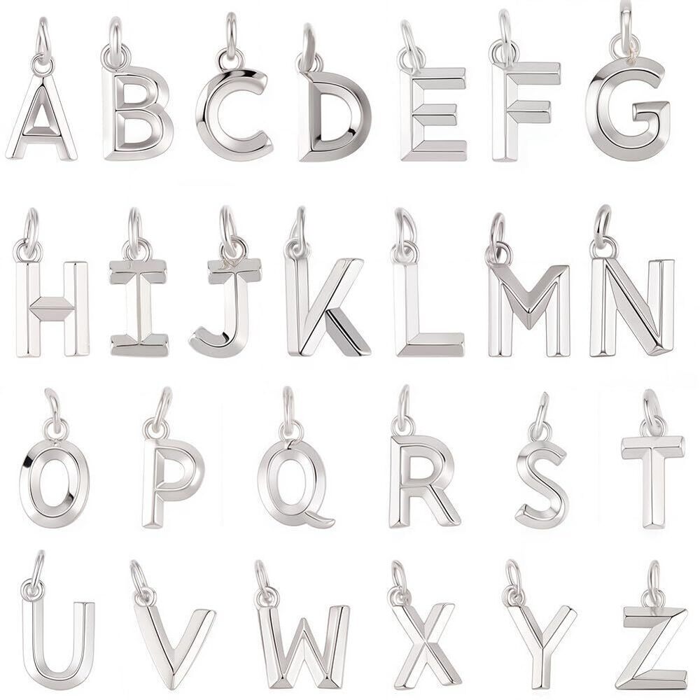 8934 1 Box 26Pcs Silver Letter Charms Bulk Alphabet Charms Metal Brass